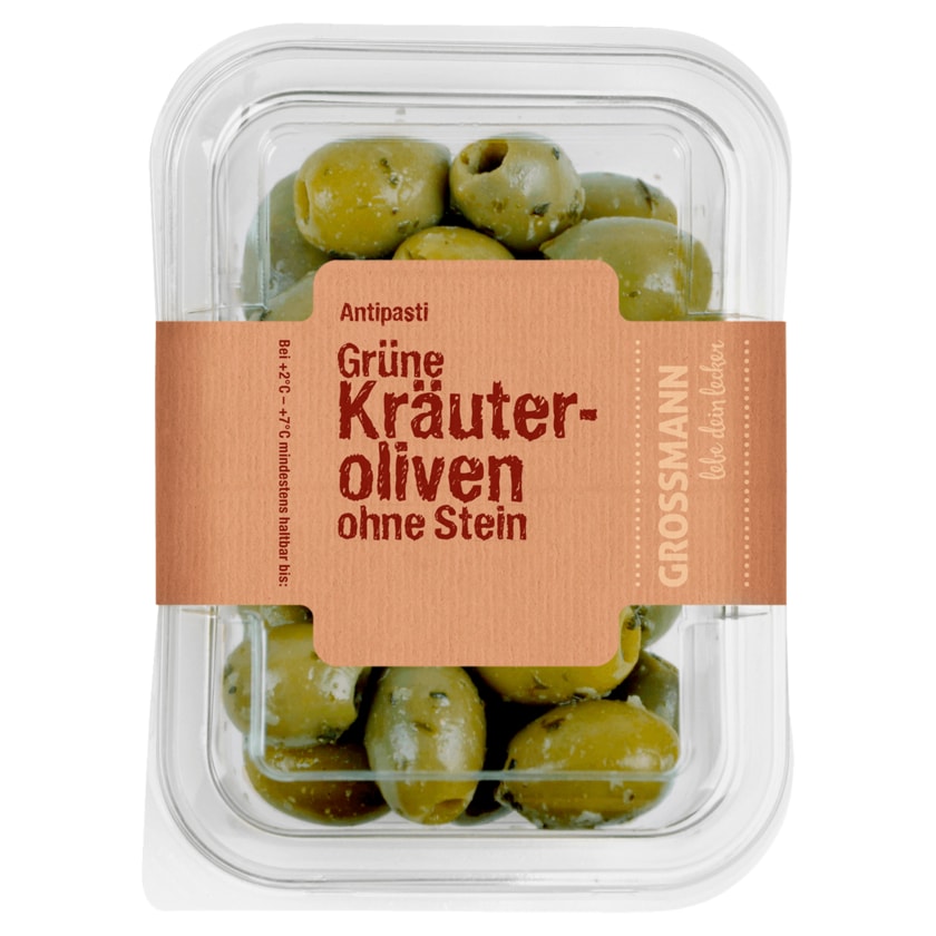 Grossmann Grüne Kräuter-Oliven ohne Stein 160g